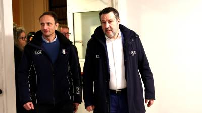 Minister Matteo Salvini (desno) in predsednik deželne vlade FJK Massimiliano Fedriga na Pomorski postaji v Trstu (Tedeschi/FotoDamj@n)
