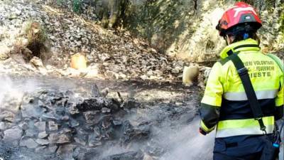 Tržaški prostovoljni gasilci na delu na paštnu pod Križem (TRŽAŠKI PROSTOVOLJNI GASILCI)