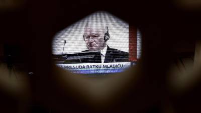 Ratko Mladić v sodni dvorani v Haagu na dan pravnomočne obsodbe, 8. junija leta 2021 (Ansa)