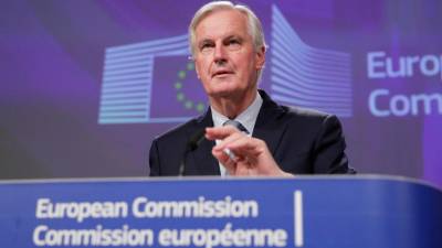 Glavni pogajalec EU o brexitu Michel Barnier na današnji tiskovni konferenci (ANSA)