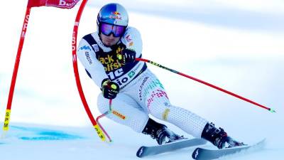 Dominik Paris med superveleslalomsko preizkušnjo v Bormiu (AP)