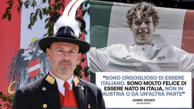 Vodja Schütznov Cristoph Schmidt in v ozadju Sinner s svojo izjavo (ANSA)