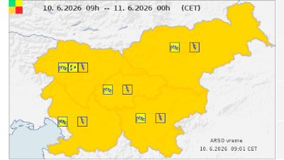 Arso je včerajšnje vremensko opozorilo danes poostril (ARSO)