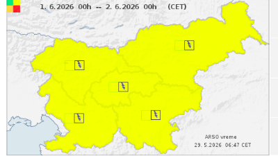 Arsovo rumeno opozorilo za ponedeljek (ARSO)