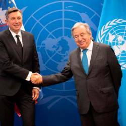 Slovenski predsednik Borut Pahor in generalni sekretar ZN Antonio Guterres (UPRS)
