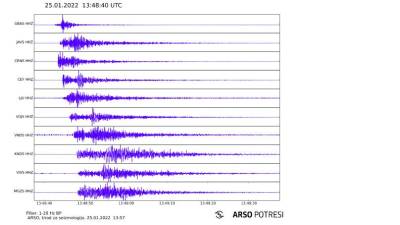 Seizmogram današnjega potresa pri Logatcu (ARSO)