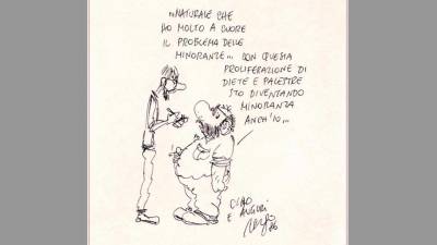 Karikatura, ki jo je Staino narisal med obiskom v Trstu (ARHIV M.K.)