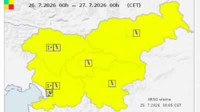 Jutrišnje Arsovo rumeno opozorilo (ARSO)
