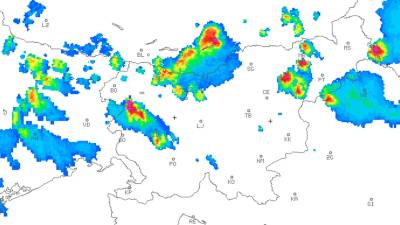 Radarska slika padavin ob 16.10 (ARSO)