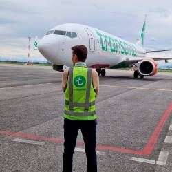 Letalo družbe Transavia na ronškem letališču (TRIESTE AIRPORT)