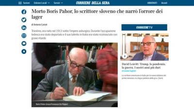 Vest o smrti Borisa Pahorja je objavil tudi Il Corriere della Sera