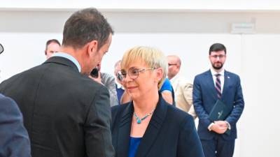 Slovenska predsednica Nataša Pirc Musar in predsednik FJK Massimiliano Fedriga v svetoivanskem Narodnem domu (FOTODAMJ@N)