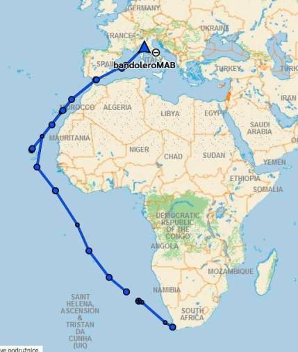 Jadrnica Morgana je preplula 6947 navtičnih milj oz. kar 12.865 kilometrov od Cape Towna v Južni Afriki do La Spezie
