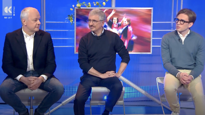 Športelovi gostje, podjetniki (z leve) Fabio Pahor, Fabrizio Polojaz in Elian Mucci (ZAJEM ZASLONA)