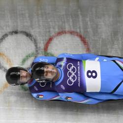 Emanuel Rieder in Simon Kainzwaldner v akciji na stezi v Cortini d'Ampezzo (ANSA)