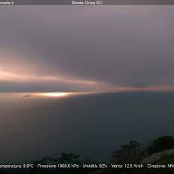 Tudi danes na Tržaškem prevladuje oblačno in vlažno vreme z občasnimi rahlimi padavinami, na fotografiji pogled na Tržaški zaliv ob 15.45 (SPLETNA KAMERA CISAR)