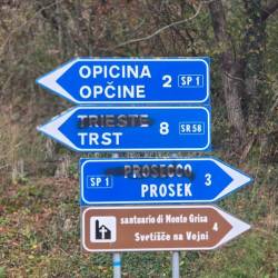 Pomazani italijanski napisi na dvojezičnih tablah v križišču za Briščike (FOTODAMJ@N)