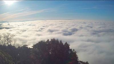 Pogled z Vejne na Tržaški zaliv prekrit z meglo ob 9.30 (SPLETNA KAMERA CISAR)