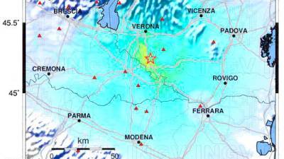 Nadžariščno območje popoldanskega potresa pri Veroni (INGV)
