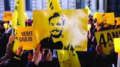 Eden izmed številnih shodov, na katerem so ljudje zahtevali resnico o smrti Giulia Regenija (ARHIV)