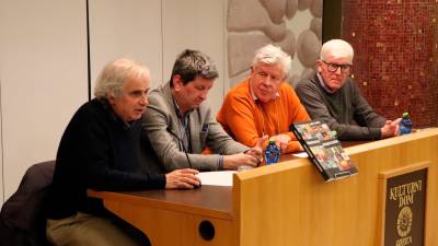 Z leve Andrea Bellavite, Saša Quinzi, Igor Komel in Silvan Bevčar (KULTURNI DOM)