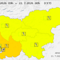 Arsovo vremensko opozorilo za torek, 21. julija (ARSO)