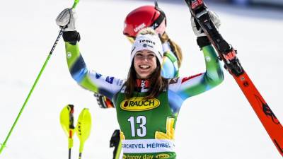 Andreja Slokar, zmagovalka zadnjega slaloma lanske sezone v Meribelu