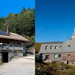 oča na Ljubelju naj planinska koča 2026 in Kamniška koča na Kamniškem sedlu naj visokogorska planinska koča 2026 (PZS/arhiv planinskih koč)