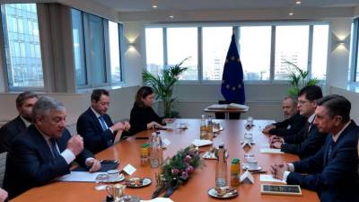 Borut Pahor in Antonio Tajani v Bruslju (STA)