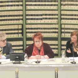 Predstavitev v senatu. Z leve zgodovinar Costantino Di Sante, senatorka Tatjana Rojc in zgodovinarka Marta Verginella