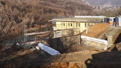 Gradbišče nove brvi v Solkanu (FOTO EZTS GO)