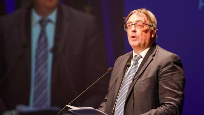 Dosedanji predsednik SSO Walter Bandelj na občnem zboru v Gorici (TIBALDI)