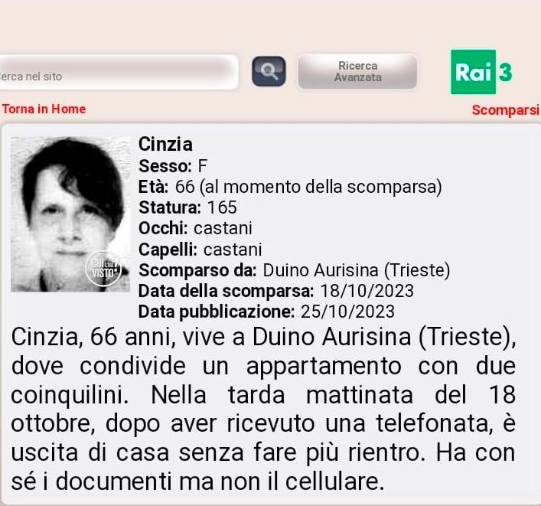 $!V občini Devin - Nabrežina pogrešajo 66-letno Cinzio