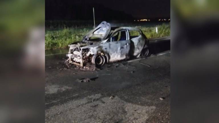 Po trčenju v divjega prašiča zagorel avtomobil