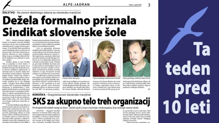 Ko je Dežela formalno priznala Sindikat slovenske šole