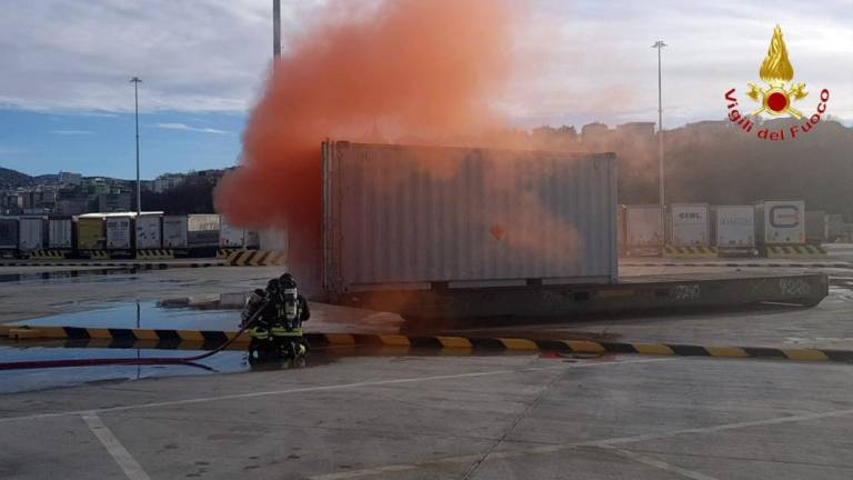 Tržaški gasilci na požarni vaji na novi logistični platformi