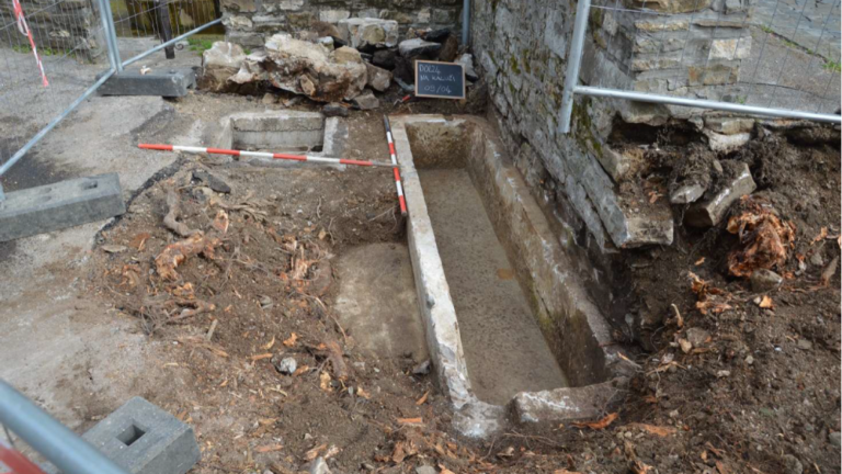 Med odstranjevanjem velike lipe pri K’luži odkrili staro kamnito korito