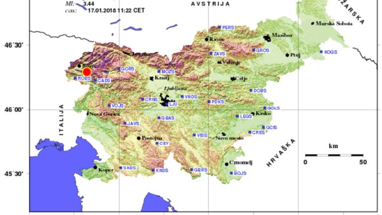 Potres magnitude 3,6 v bližini Kobarida