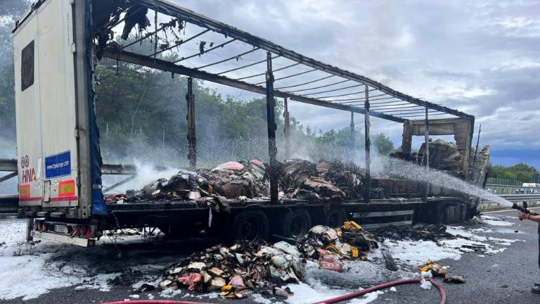 Na avtocesti zgorel tovornjak, zaprt priključek med Trebčami in Prosekom