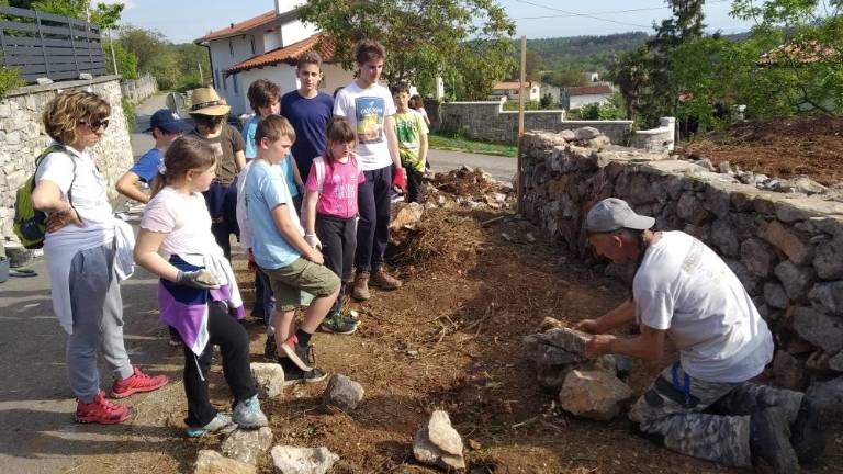 Mladi z obeh strani meje popravljali kraški suhi zid