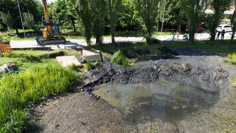 Iz mlake odstranjujejo blato