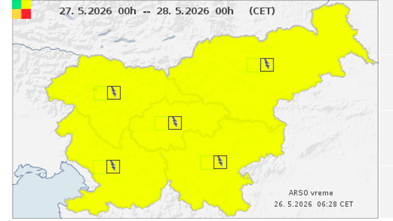 Arso jutri z rumenim opozorilom zaradi neviht