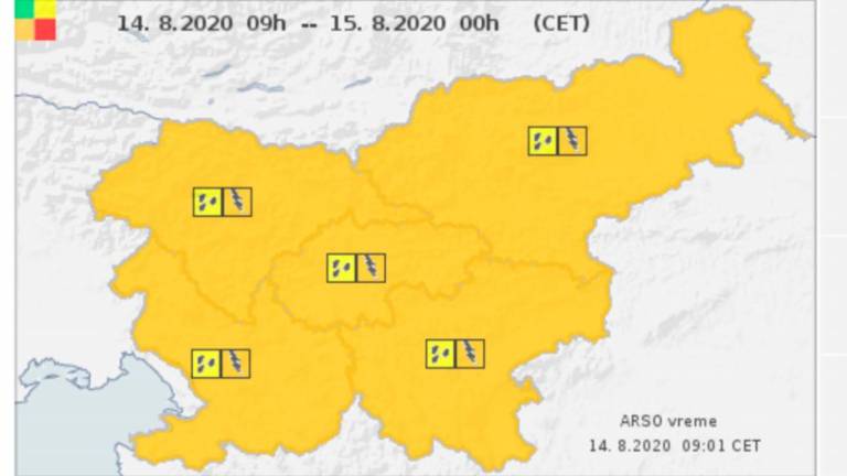 Arso: nevihtni sistem se bo pomikal čez severni Jadran