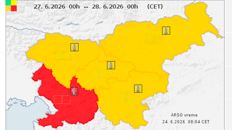 Arso od sobote za Primorsko objavil rdeče vremensko opozorilo