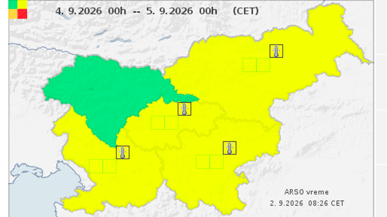 Vročina bo prehodno spet pritisnila, Arso objavil rumeno opozorilo