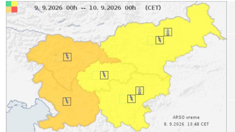 V sredo predvsem v zahodni polovici Slovenije možne močnejše nevihte