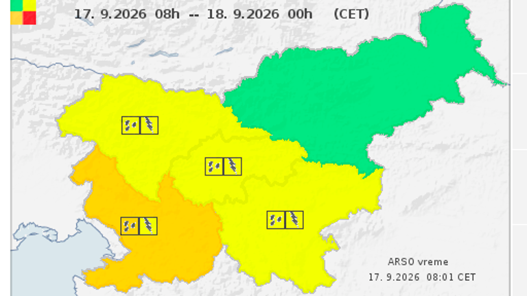 Arsovo vremensko opozorilo za danes (ARSO)