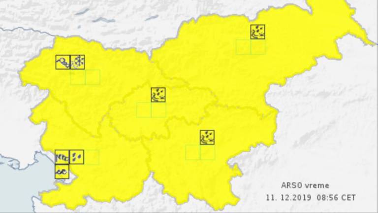 Ob petkovi zaostritvi vremena Arso objavil rumeno opozorilo