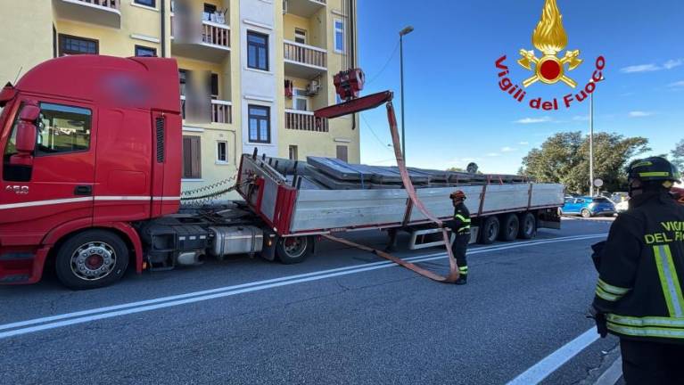 Pred tržaško univerzo se je zagozdil tovornjak