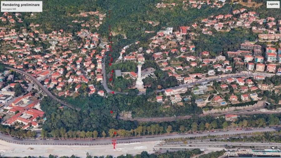 Predvidena trasa bodoče tržaške žičnice (ARHIV)